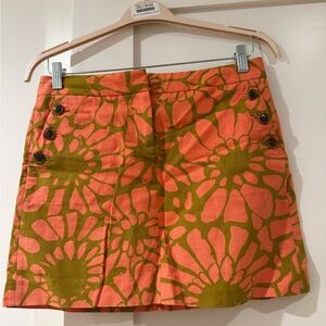 J. Crew Orange and Green Floral A-Line Skirt
